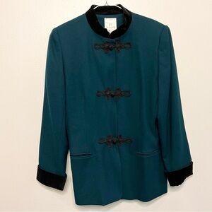 VTG Wool Green and Black Commando Blazer with Structured Silhouette Womens Sz 12